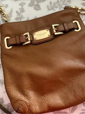 Michael Kors Cognac Pebbled Leather Shoulder Bag with Gold Hardware